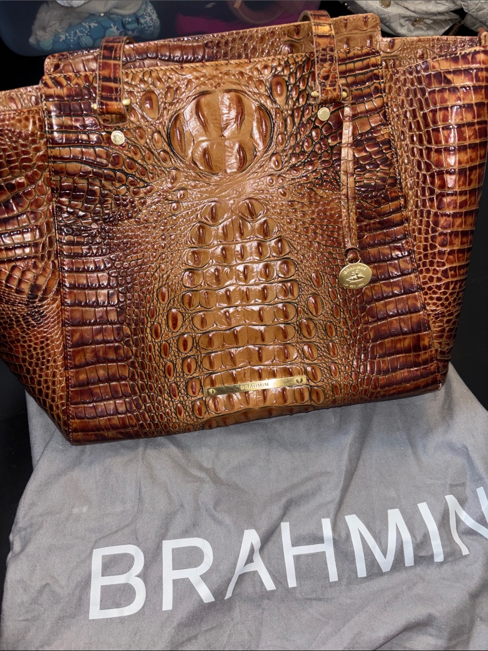 Brahmin Amber Croc-Embossed Leather Tote